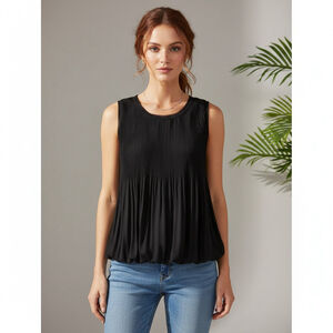 GRACIA black pleated chiffon sleeveless top Whimsigoth Fairy grunge romantic M